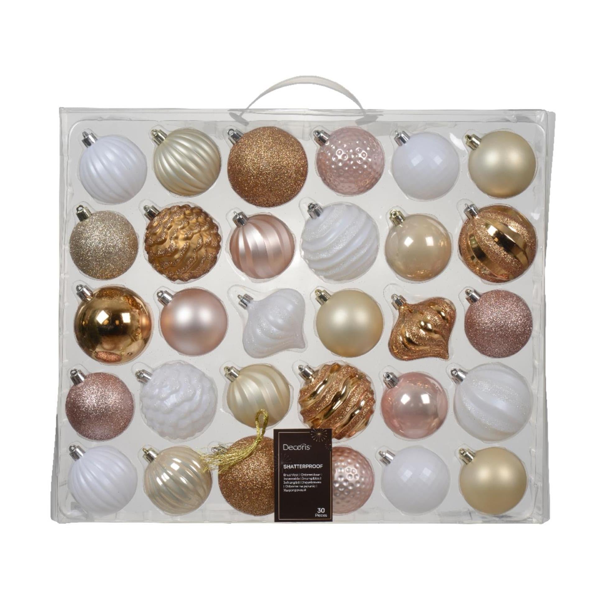 Decoris Boule de Noël en plastique mélangé rose 30 pièces