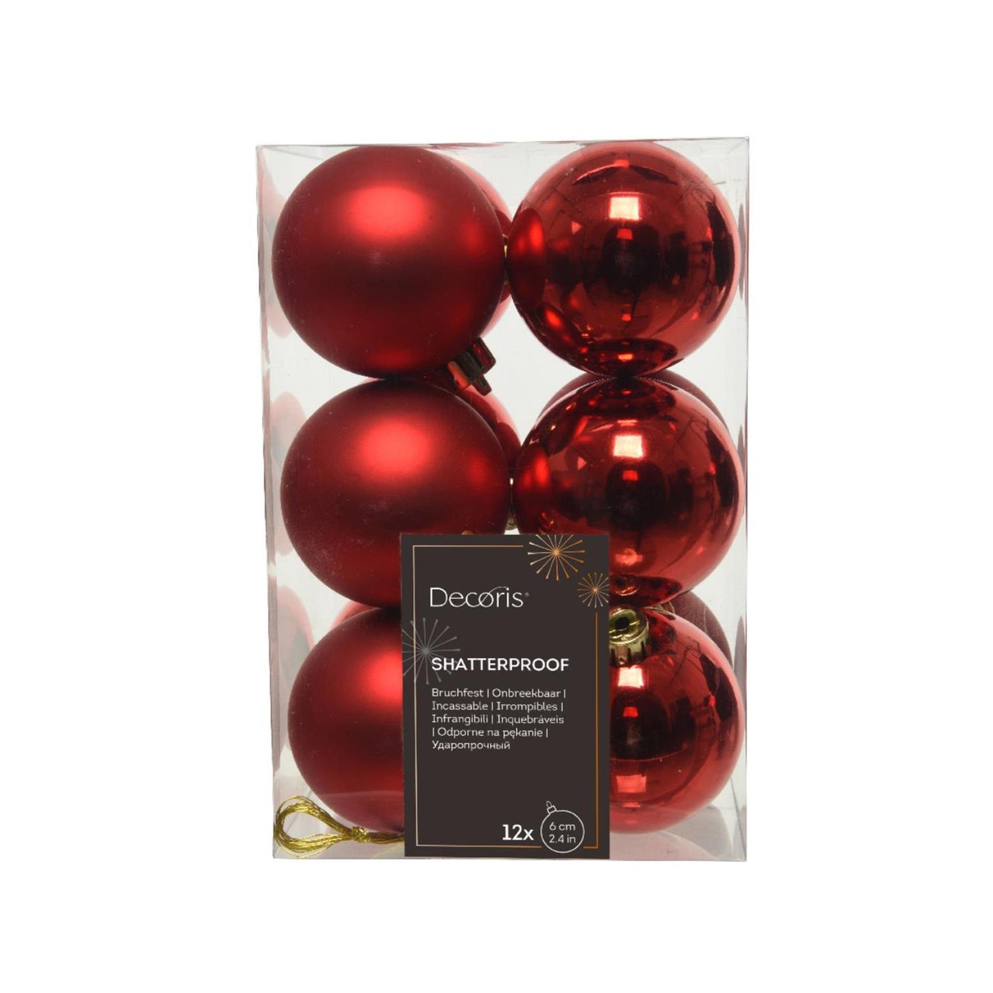 Decoris Boules de Noël en plastique rouge dia 6cm 12pcs