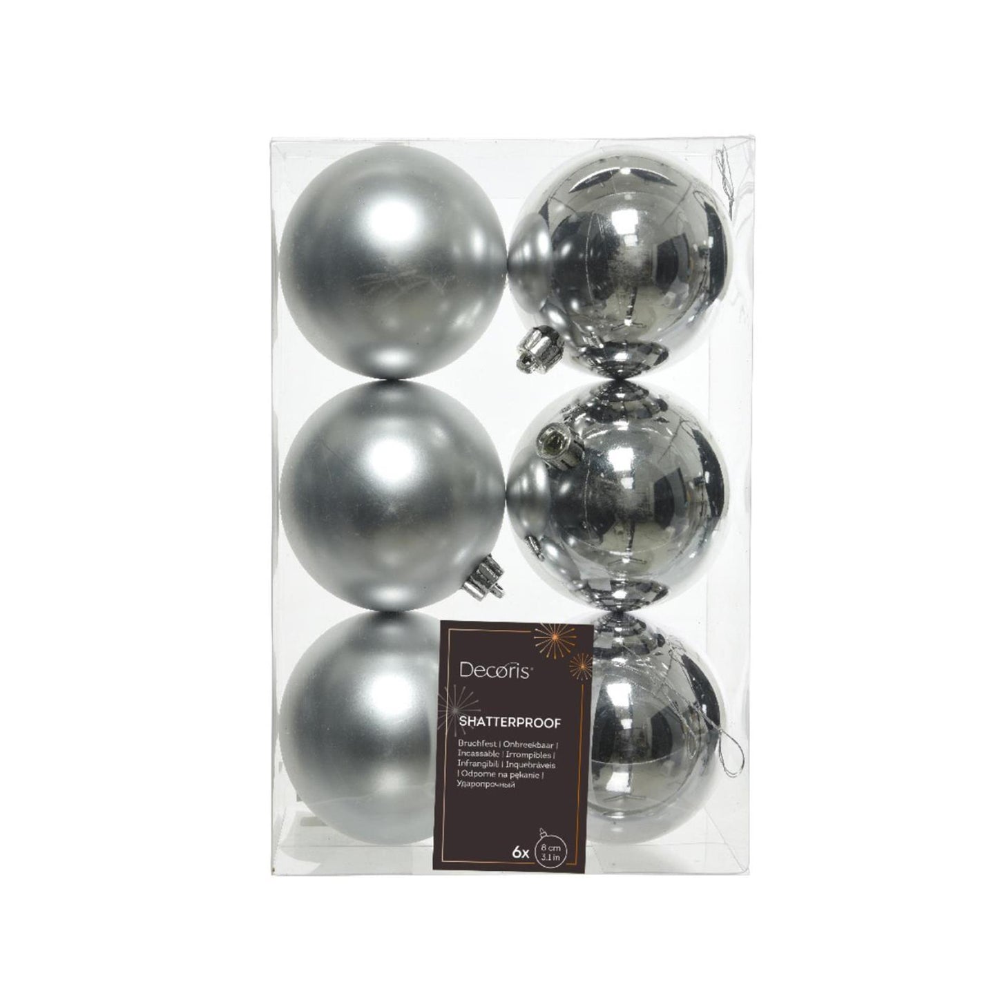 Decoris Boules de Noël plastique argent dia cm 6pcs