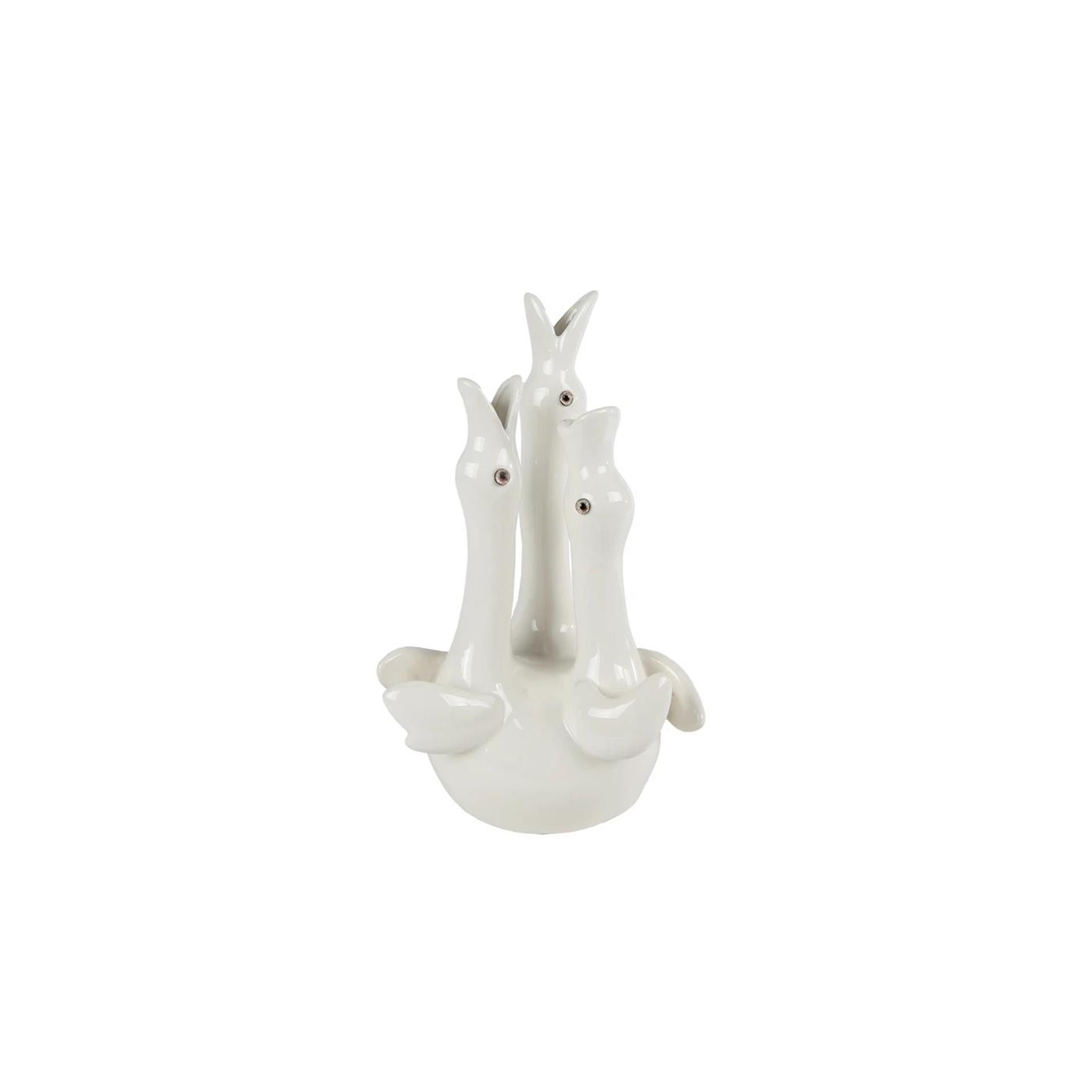 Vase trois cygnes blanc cassé 15,5x13x27,5cm