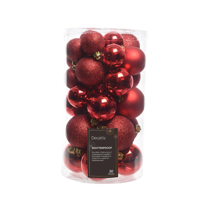 Decoris Boules de Noël mélange plastique rouge 30 pièces
