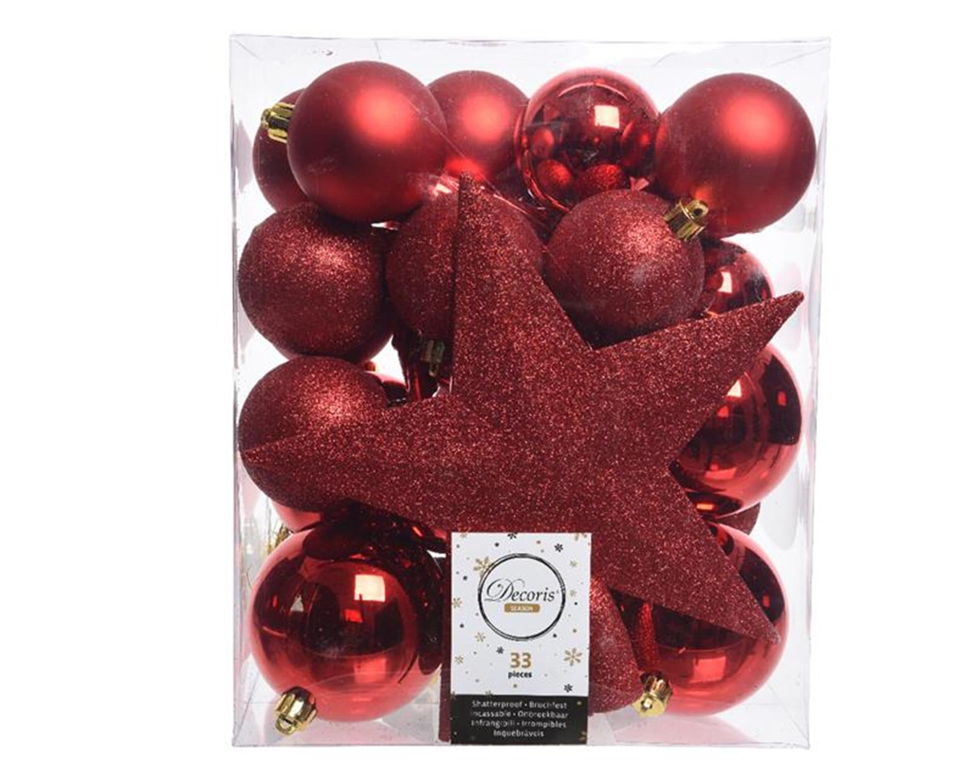 Decoris Jeu de boules de Noël en plastique Noël rouge 32 pcs