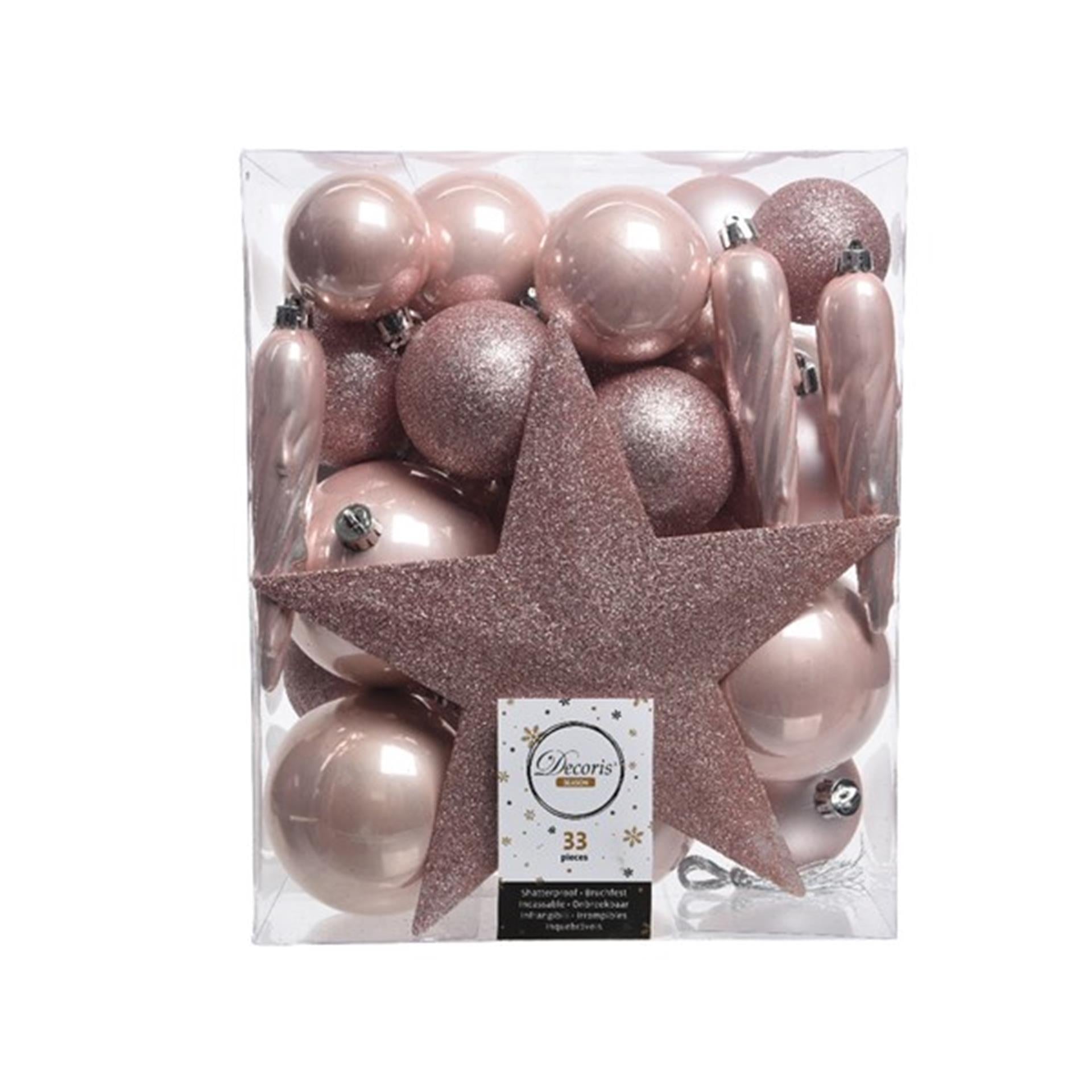 Decoris Boules de Noël mélange plastique 33 pcs rose
