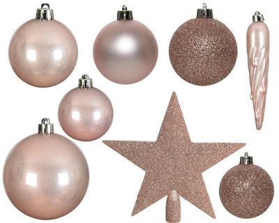 Decoris Boules de Noël mélange plastique 33 pcs rose
