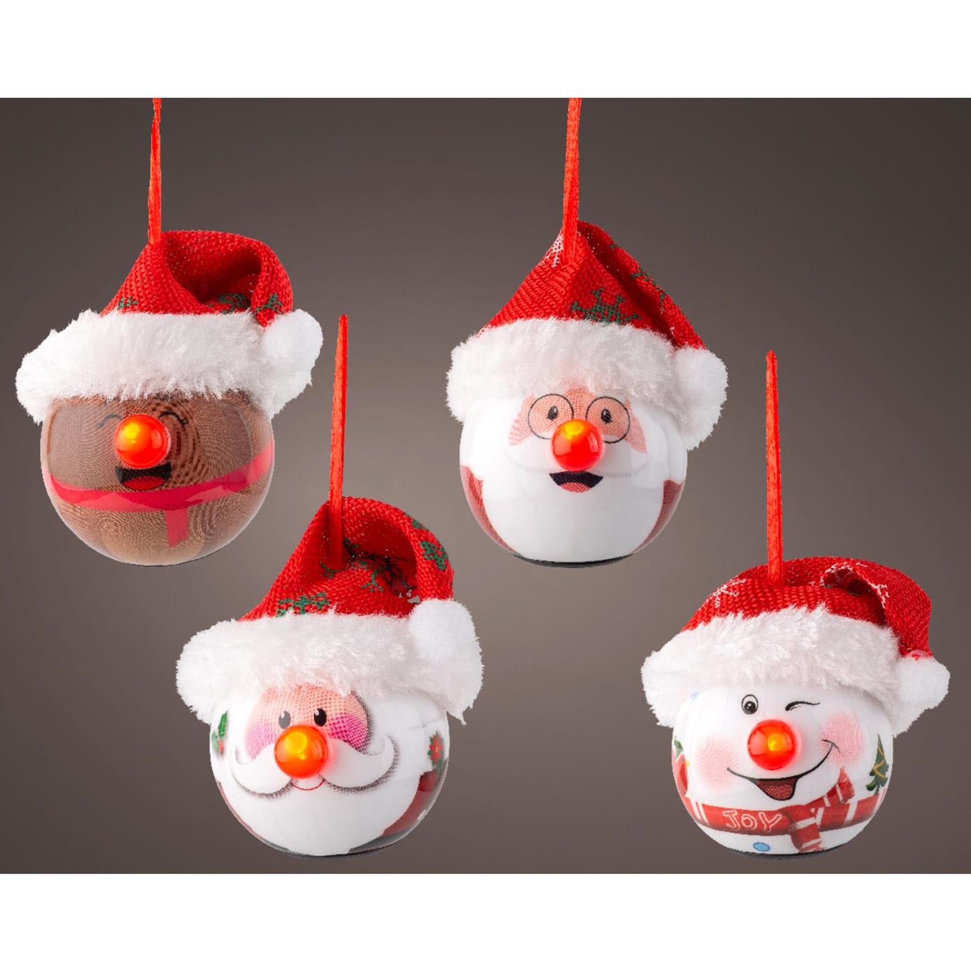 Boule de Noël Lumineo avec bonnet de Père Noël LED 7x6,6x7,5cm
