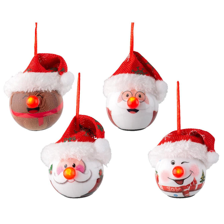 Boule de Noël Lumineo avec bonnet de Père Noël LED 7x6,6x7,5cm