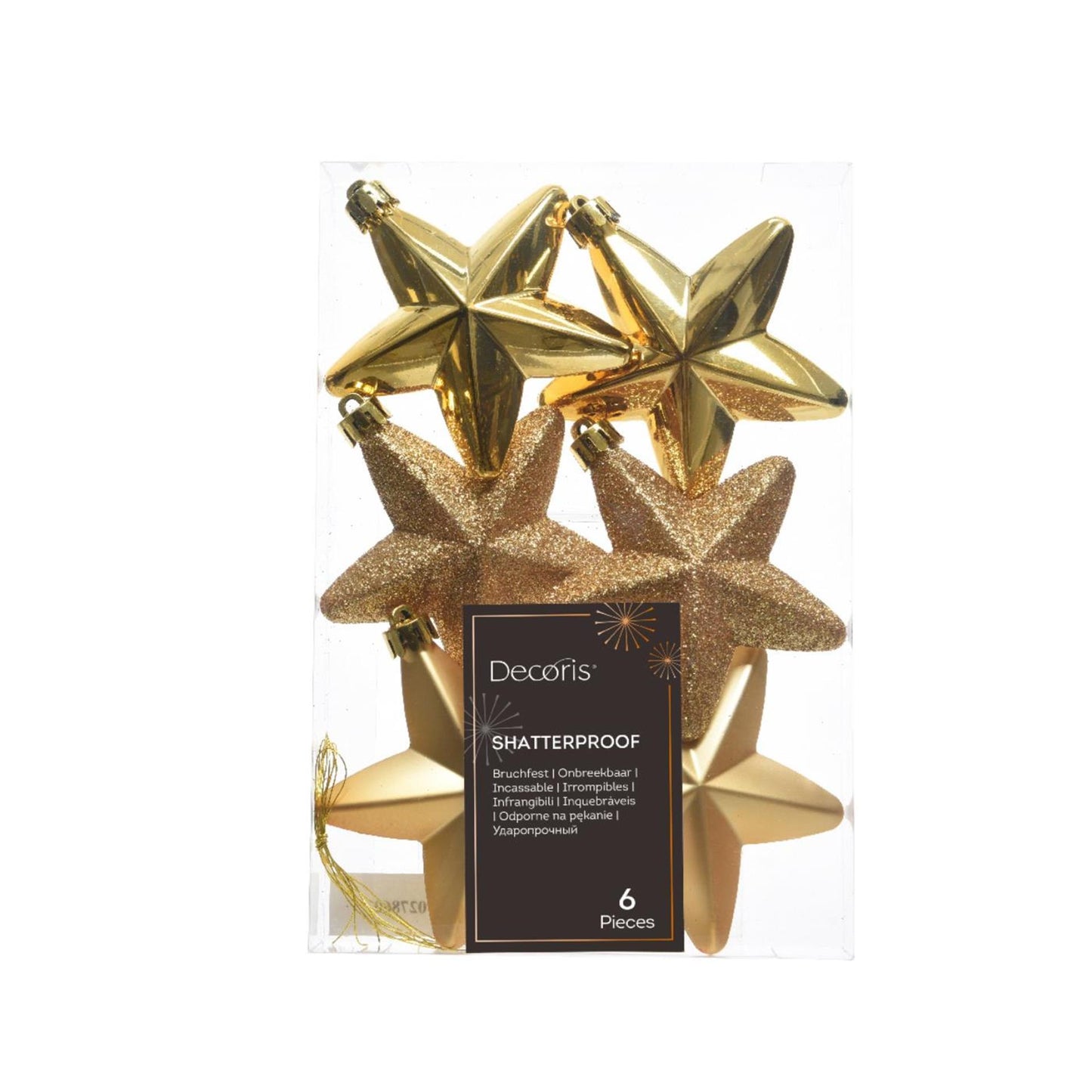 Decoris Pendentif de Noël étoile or dia7cm 6-pièces