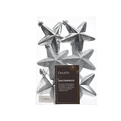 Decoris Pendentif de Noël étoile argent dia7cm 6 pcs