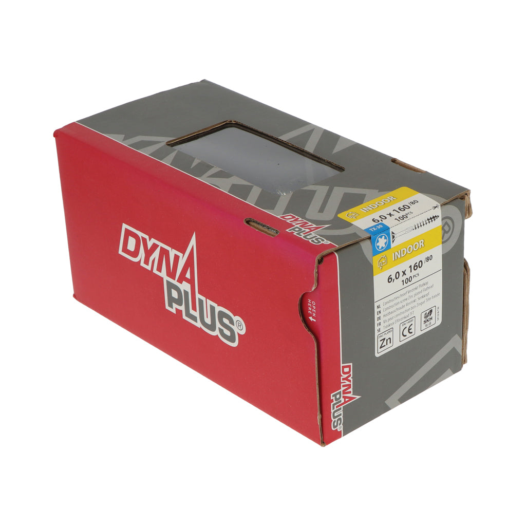 Vis de construction Dynaplus tête plate galvanisée filetage partiel + pointe coupante torx tx30 6,0x160 80 | 100 pièces - 0281.01.51201