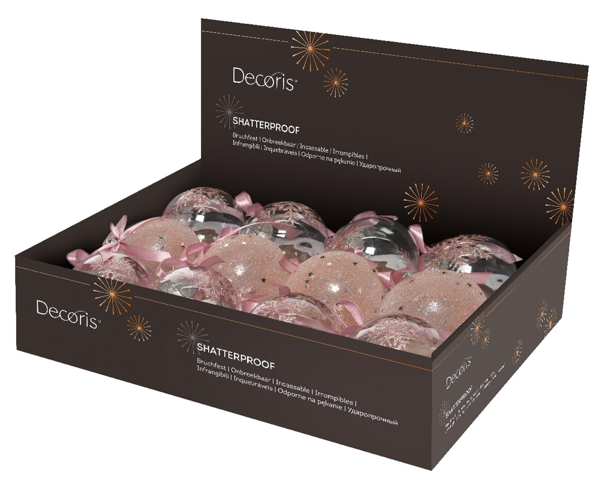 Decoris Boules de Noël mélange plastique 8cm 12pcs rose