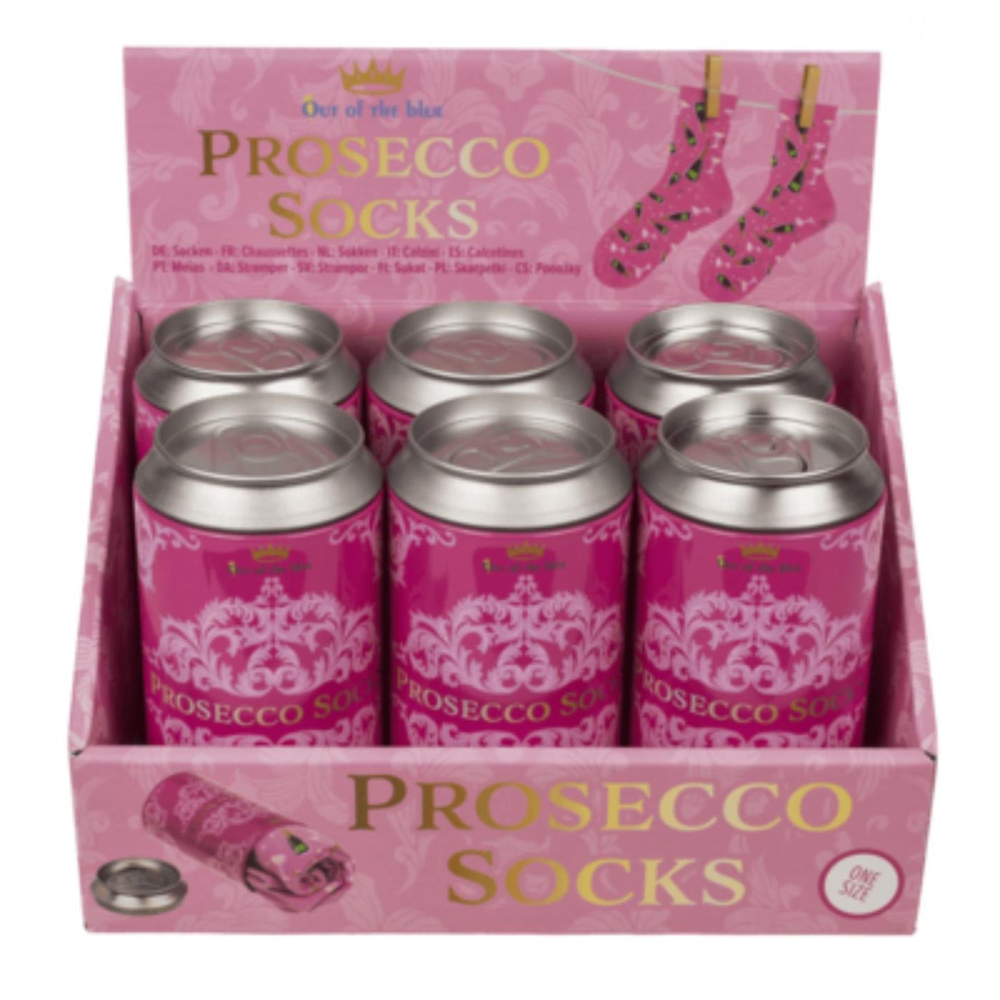 Des chaussettes de prosecco bleues en boîte