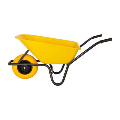 MM products brouette 85l conteneur en plastique jaune noir roue principale