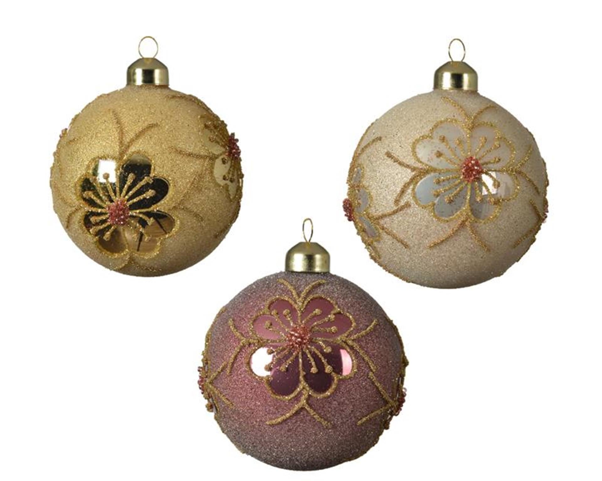 Decoris boule de Noël set de 3 pièces verre rose 8cm