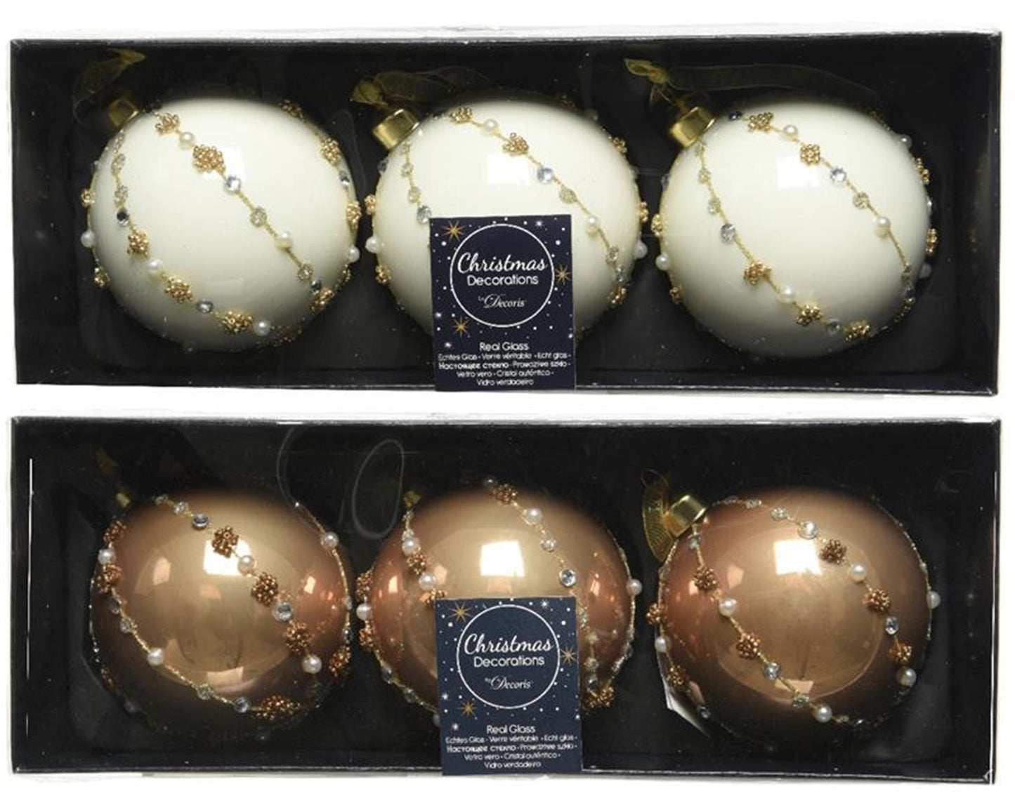 Decoris Set boule de Noël verre de 3 pièces camel 8cm