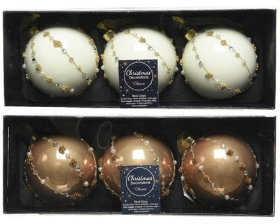 Decoris Set boule de Noël verre de 3 pièces camel 8cm