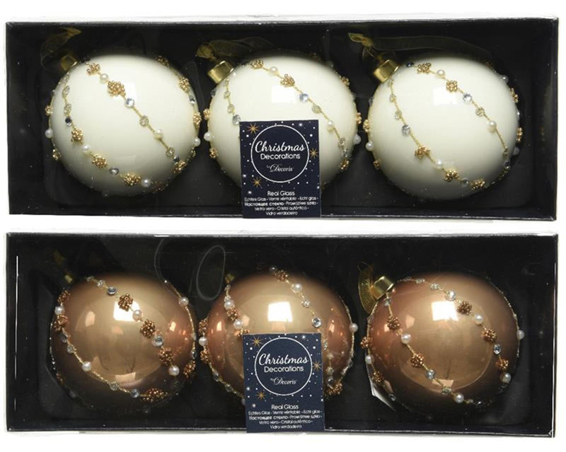 Decoris Set boule de Noël verre de 3 pièces camel 8cm