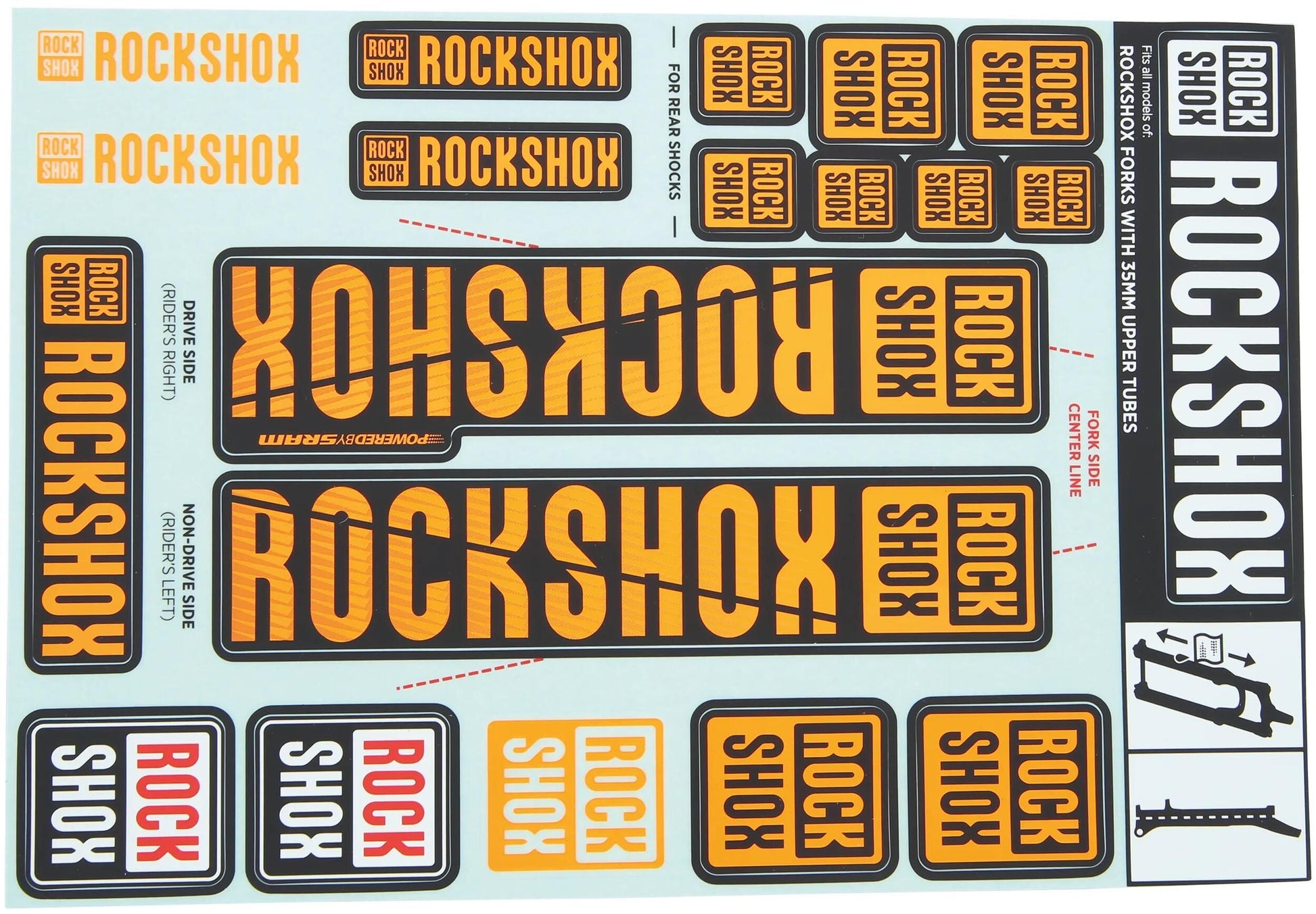 Ensemble de décoration Rockshox, ensemble d'autocollants orange