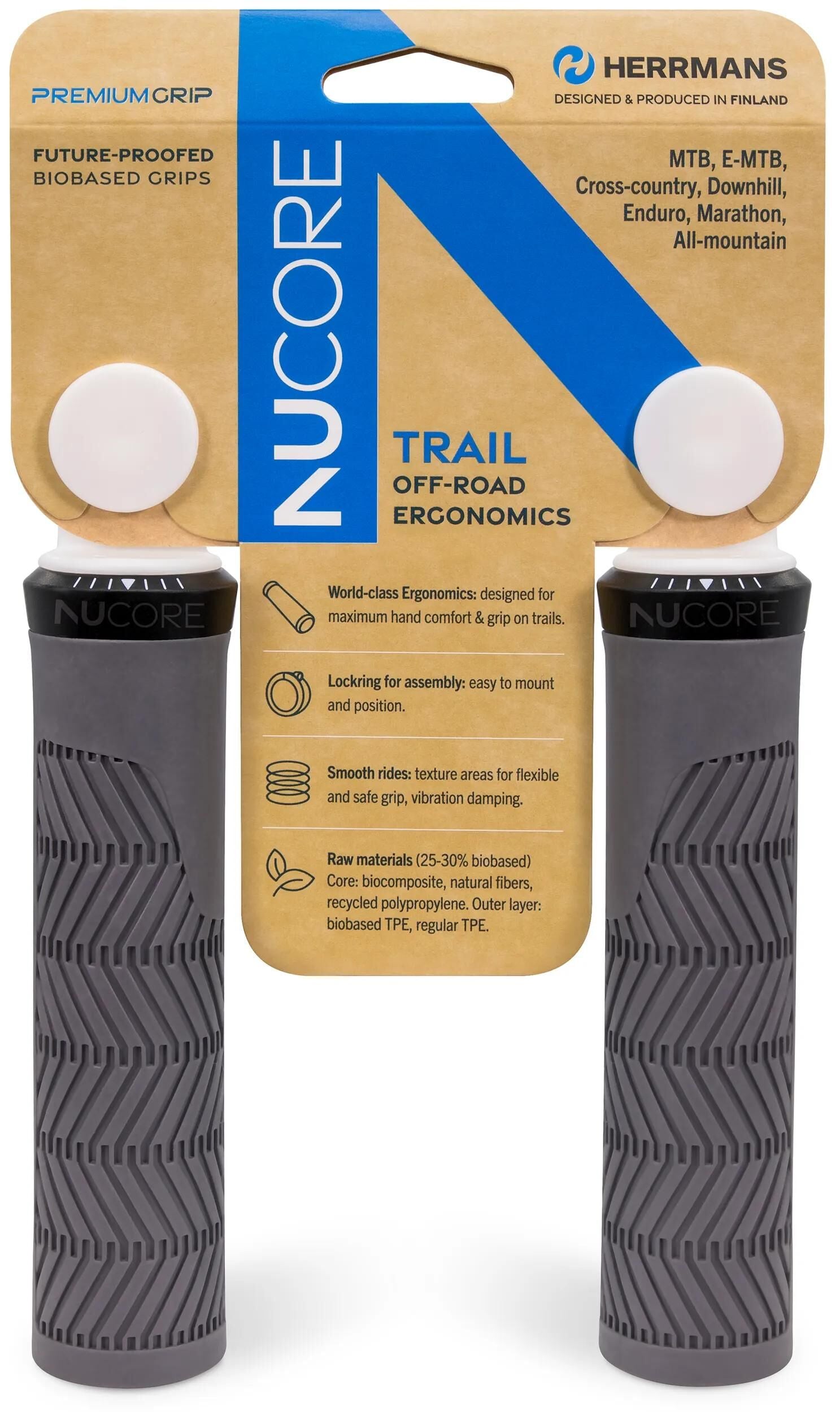 Herrmans poignée nucore trail grip herrman.nucore trail 130mm gris vague