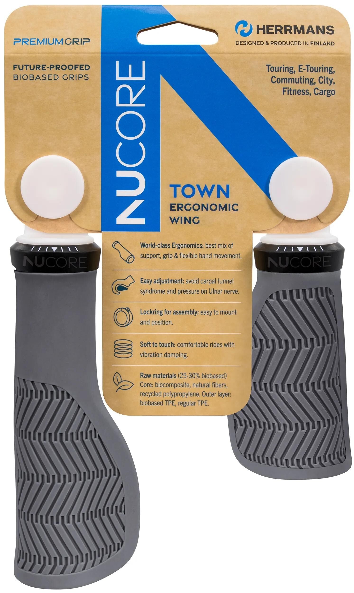 Herrmans poignées nucore grip town wave 90 130mm gris