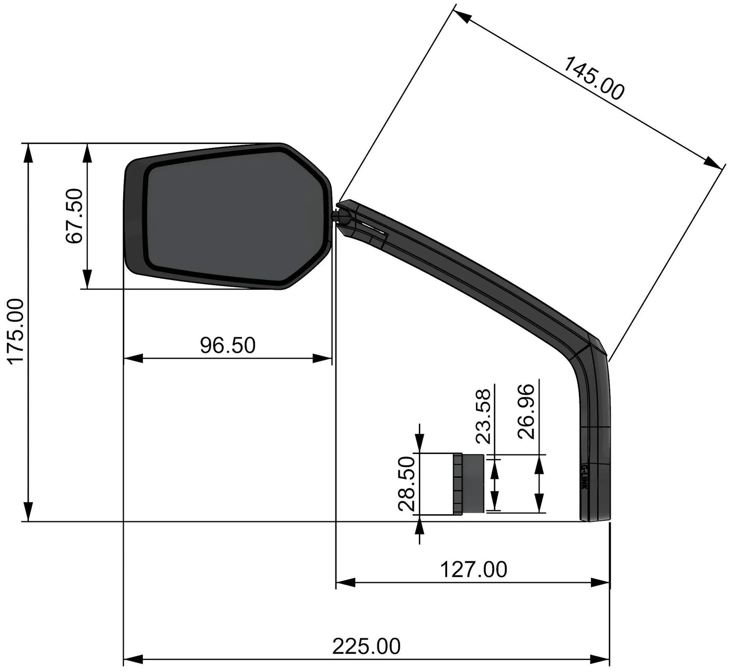 Miroir de la vue de l'arrière-ci-dessus e-vision evo gl