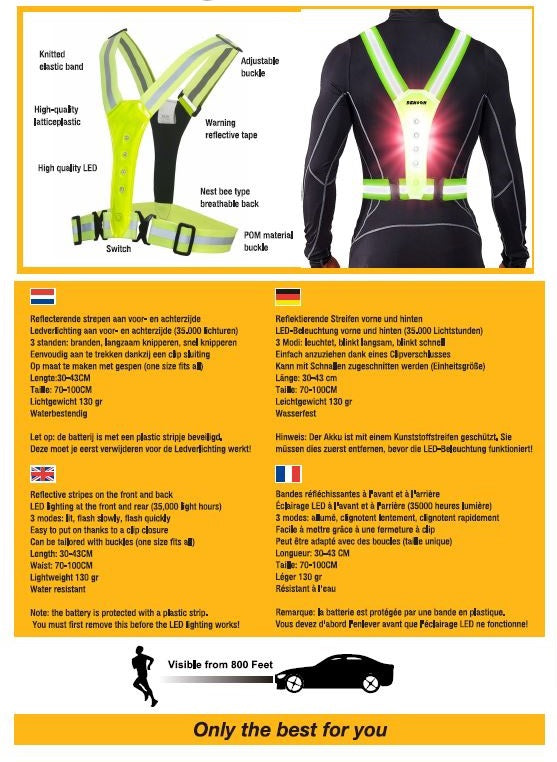 Gilet de sécurité de course LED,