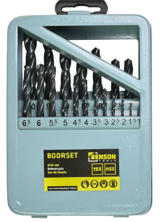 Coffret de forets à cassette en acier HSS 19 pièces