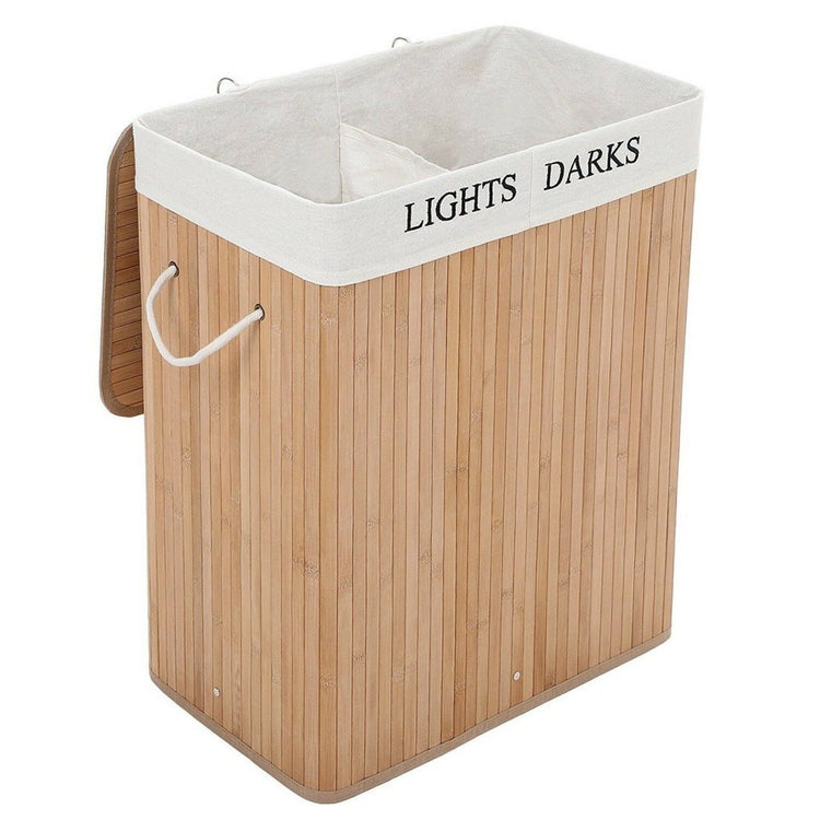 Homestyle pro rectangular Bamboo Baundry Panier + texte 52x32x63 cm blanc naturel