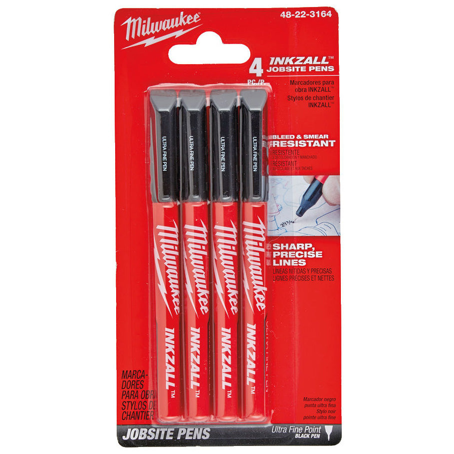 Milwaukee accessoires stylos noirs à pointe fine inkzall - 4pc - 48223164