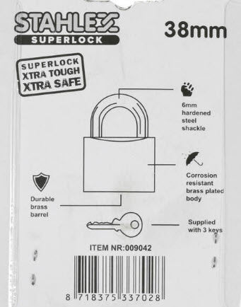 Produits cadenas superlock 38mm plus3 clés
