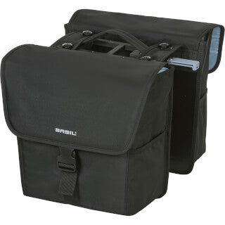 BASIL GO-DOUBLE BAG MIK, sacoche double pour vélo, noir, 32L, convient aux plaques de transport du système MIK