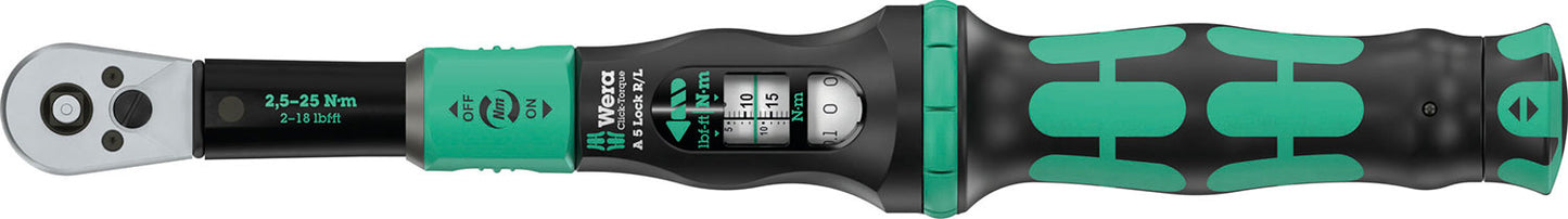 Wera Click-Torque Lock, une clé dynamométrique de 5 r l, 1 4 (2,5-25 nm)