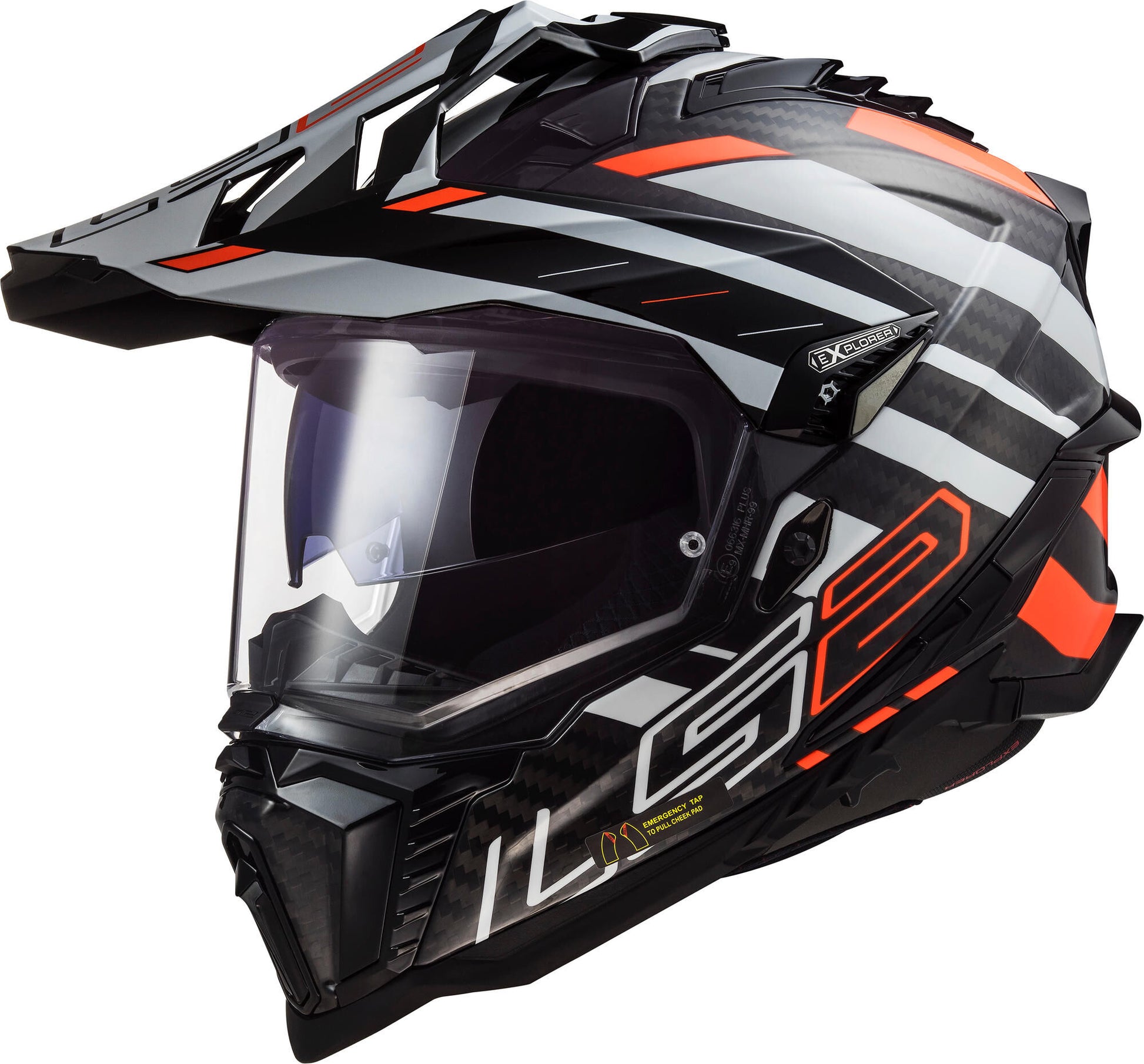 Casque enduro LS2 MX701 Explorer Carbon Edge. casque mx701 exp.car. bord l bl. blanc ou