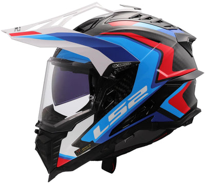 Casque enduro Ls2 mx701 explorer carbon frontier ii, pare-soleil interne, amovible, lavable, hypoallergénique et respirant, mentonnière renforcée, coussinets de joues de sauvetage, casque double doublure en D mx701 expl. car.fr.ii xl wh bleu bl