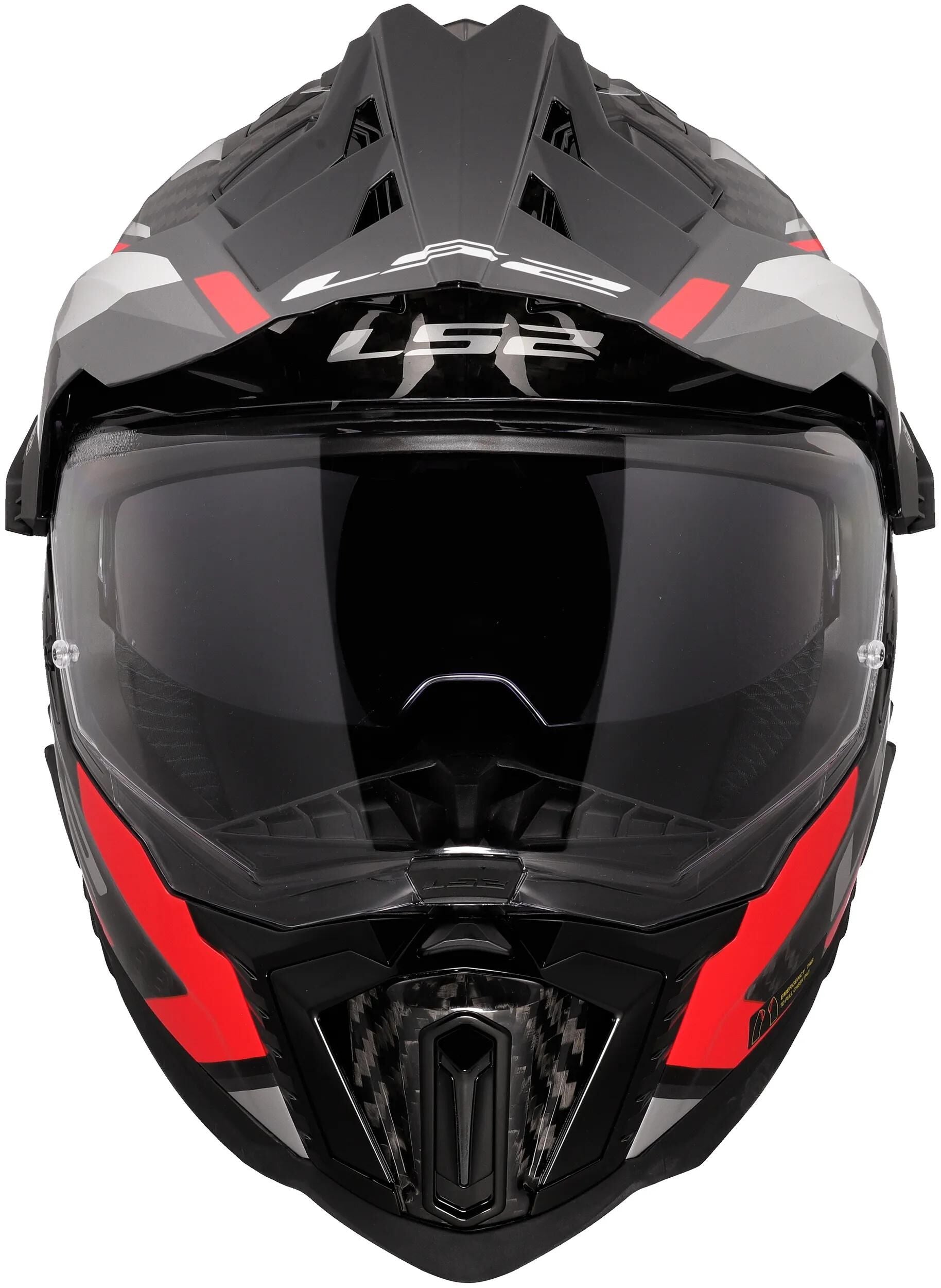 Casque enduro Ls2 mx701 explorer carbon frontier ii, pare-soleil interne, amovible, lavable, hypoallergénique et respirant, mentonnière renforcée, coussinets de joues de sauvetage, casque double doublure en D mx701 expl. car.fr.ii m rouge noir