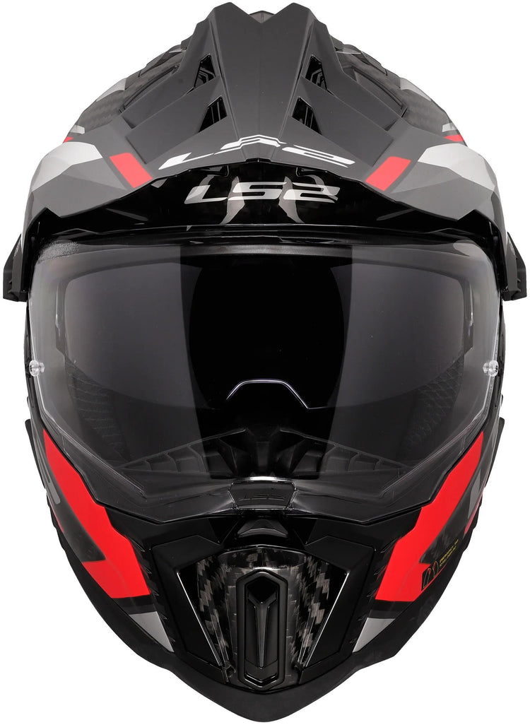 Casque enduro Ls2 mx701 explorer carbon frontier ii, pare-soleil interne, amovible, lavable, hypoallergénique et respirant, mentonnière renforcée, coussinets de joues de sauvetage, casque double doublure en D mx701 expl. car.fr.ii l rouge noir