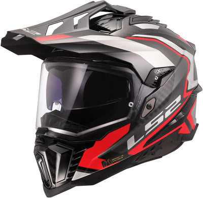 Casque enduro Ls2 mx701 explorer carbon frontier ii, pare-soleil interne, amovible, lavable, hypoallergénique et respirant, mentonnière renforcée, coussinets de joues de sauvetage, casque double doublure en D mx701 expl. car.fr.ii xl rouge noir