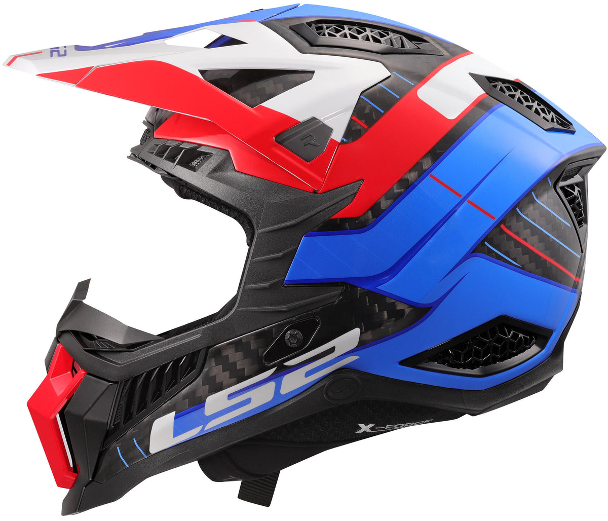 Casque de motocross Ls2 MX703 x-force galuo, respirant et hypoallergénique. casque x-force galuo blanc rouge bleu gr. m
