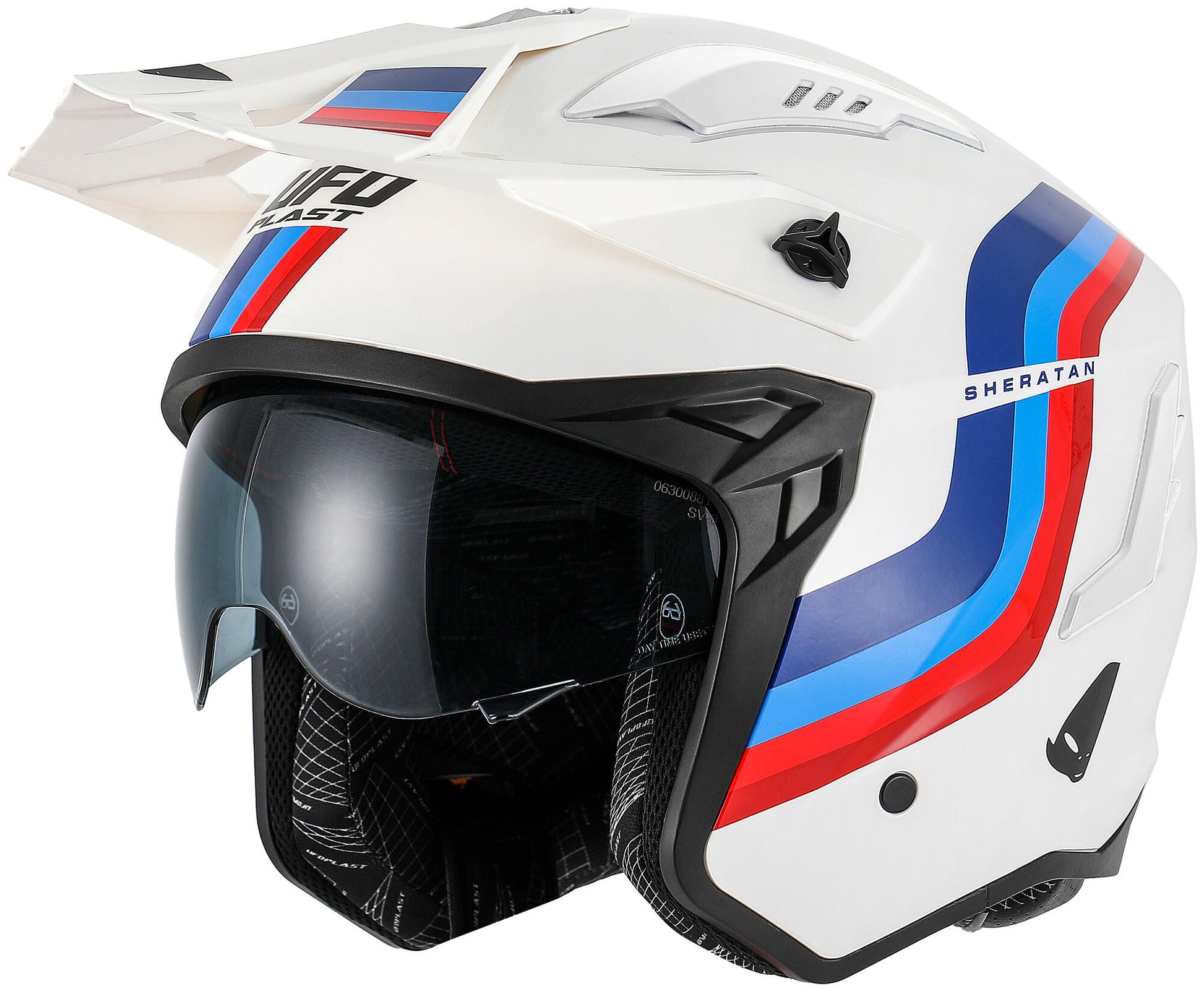 Casque jet Ufo plast sheratan casque sheratan s blanc rouge bleu