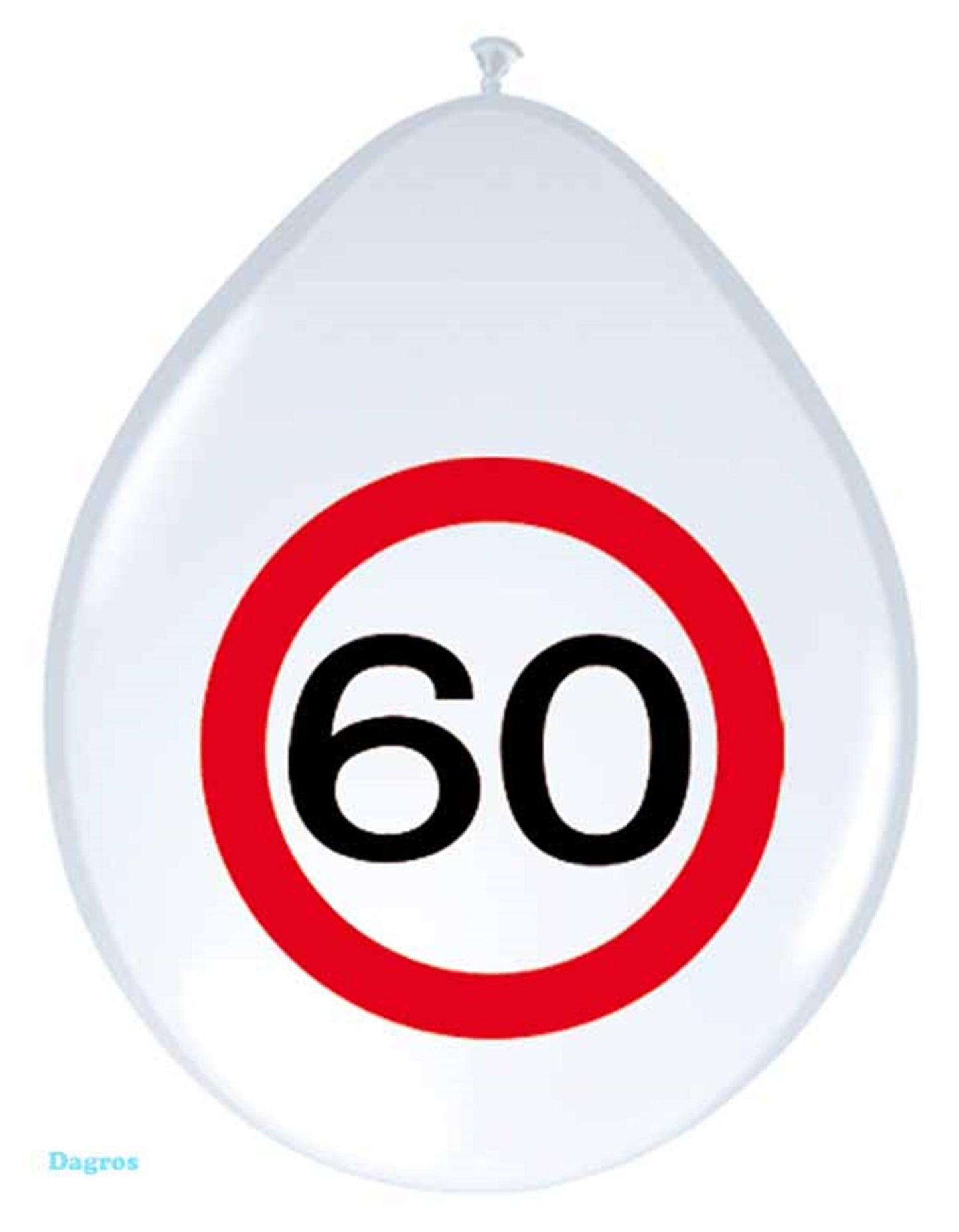 Ballon 30 cm, panneau de signalisation 60 ans, paquet de 8 pièces