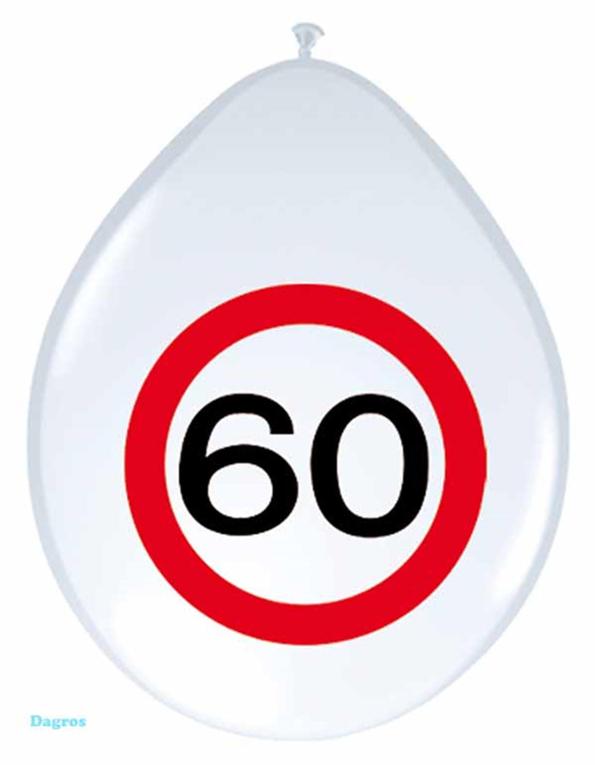 Ballon 30 cm, panneau de signalisation 60 ans, paquet de 8 pièces