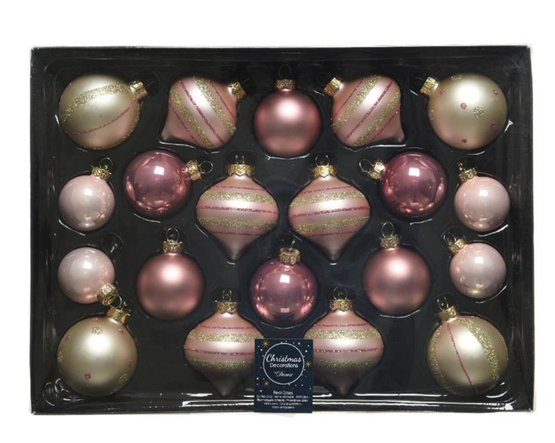 Decoris Set de boules de Noël en verre 20 pièces luxe rose