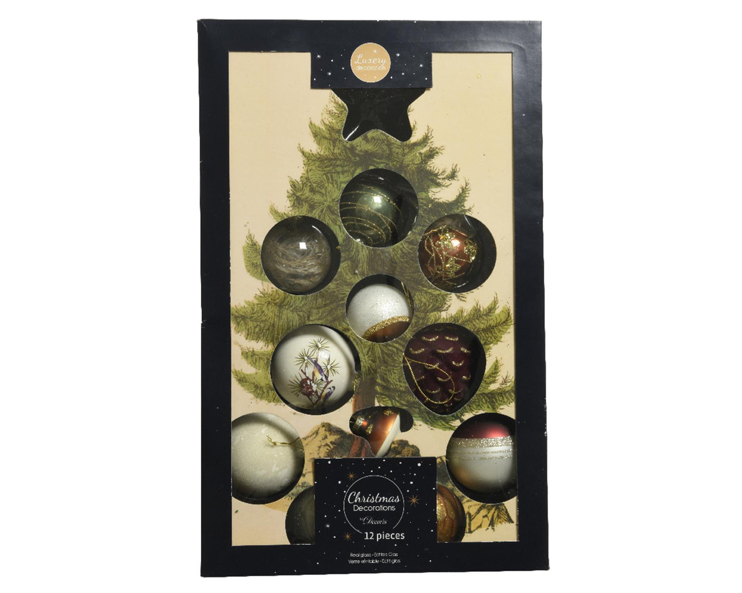 Decoris Boules de Noël en verre mélangé 12 pièces naturel