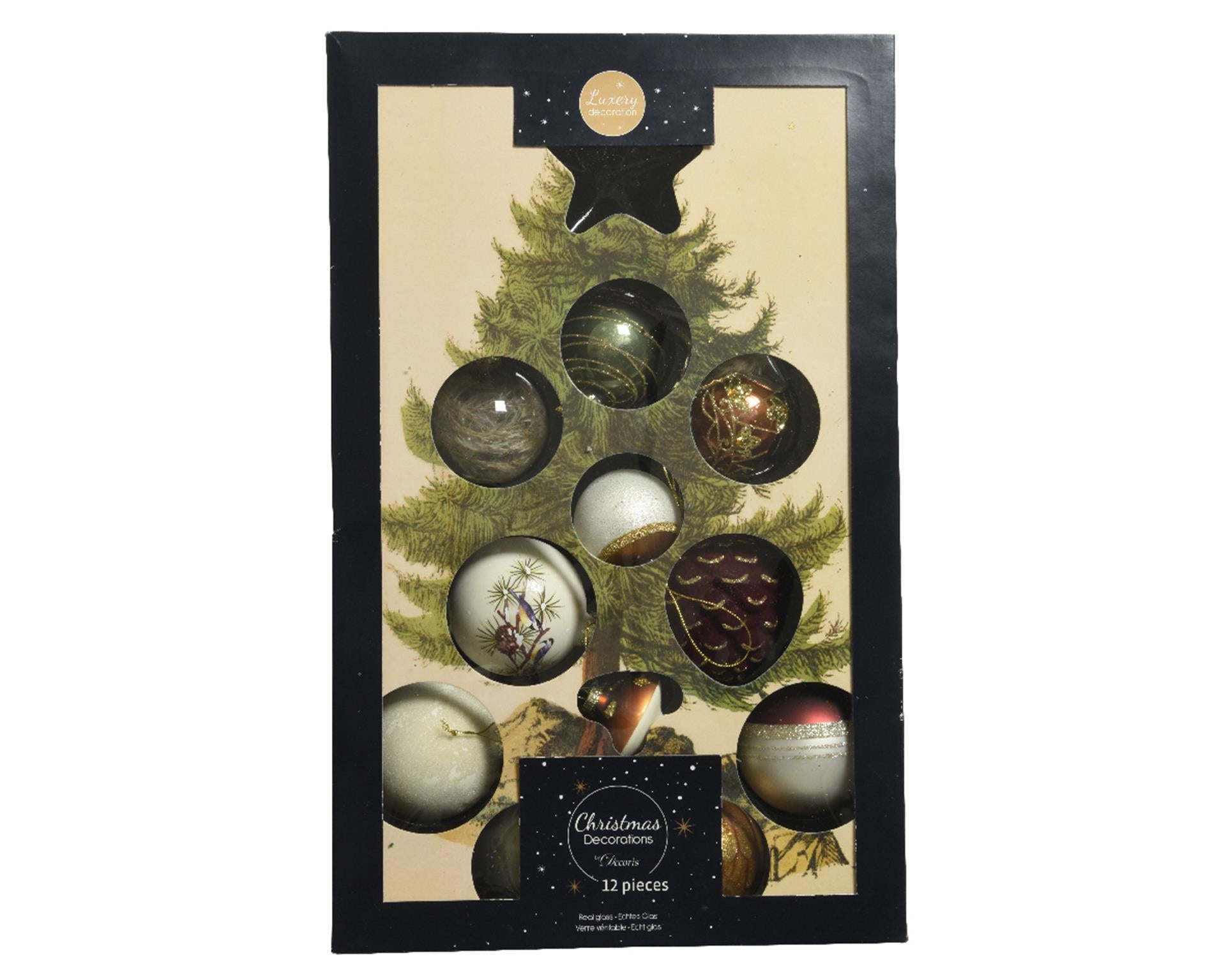 Decoris Boules de Noël en verre mélangé 12 pièces naturel
