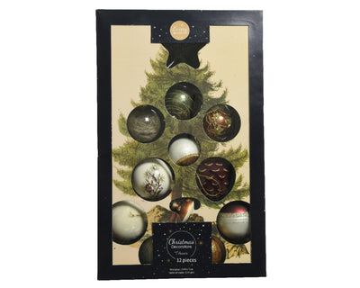 Decoris Boules de Noël en verre mélangé 12 pièces naturel