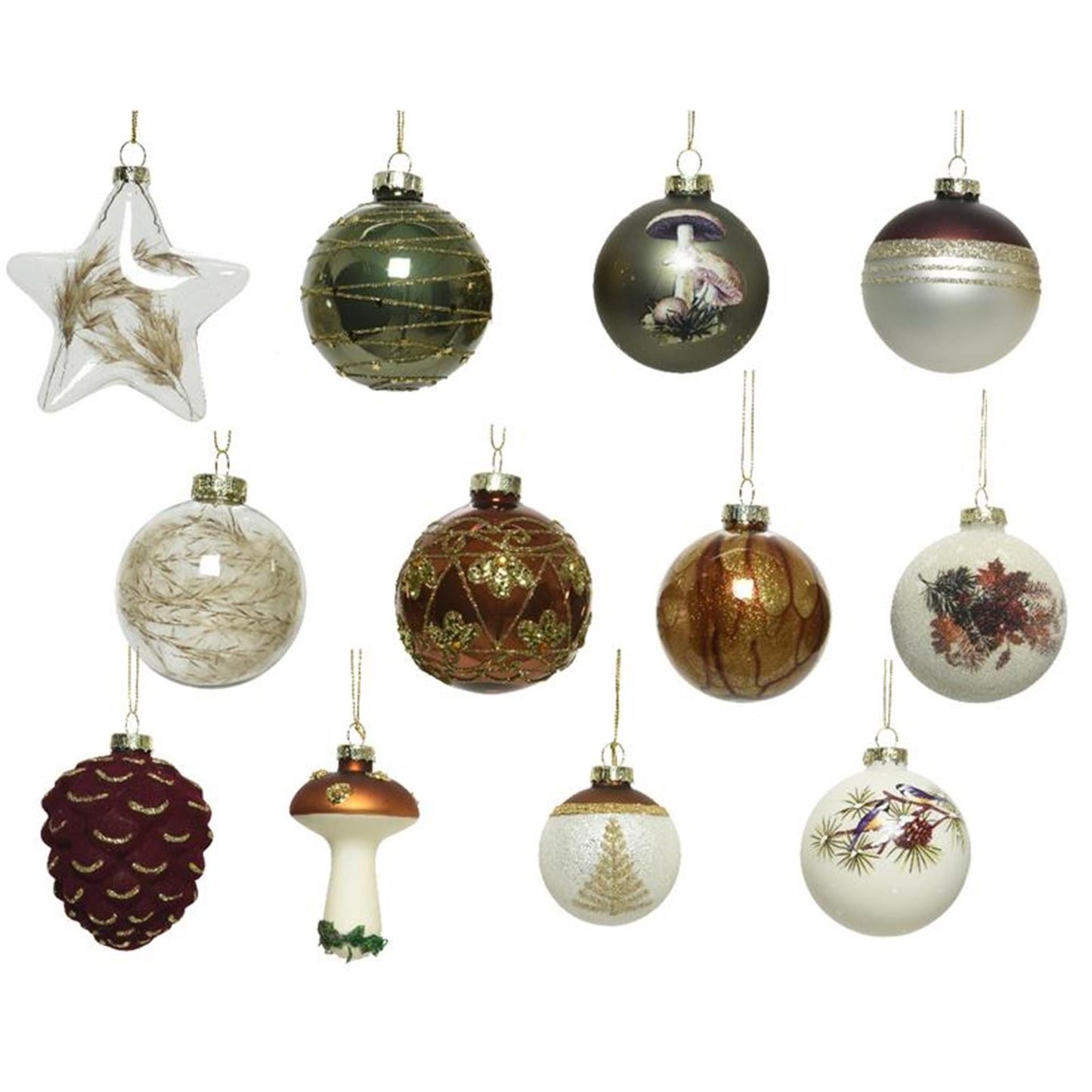 Decoris Boules de Noël en verre mélangé 12 pièces naturel