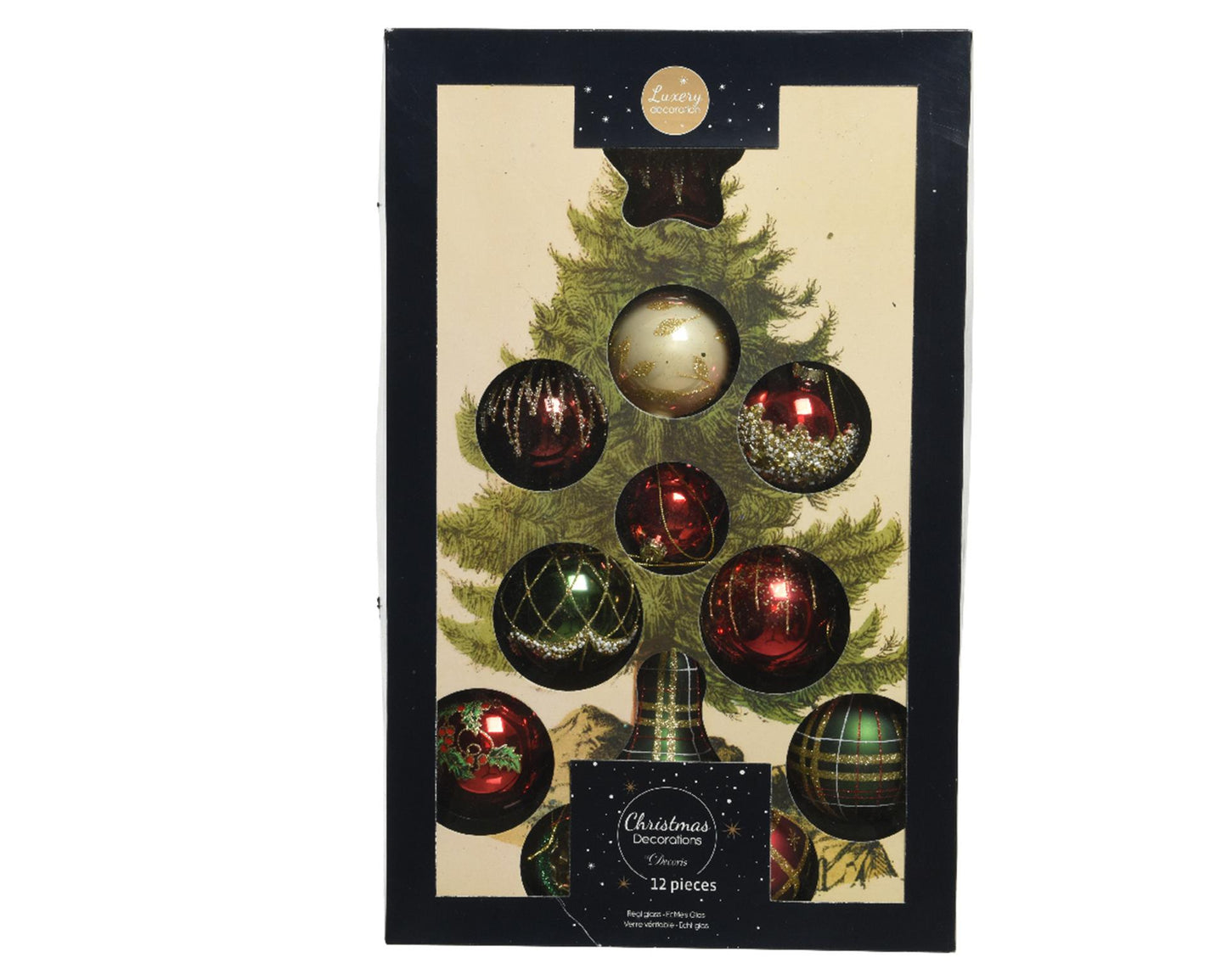 Decoris Boules de Noël en verre mélangé 12 pièces Couleur de Noël
