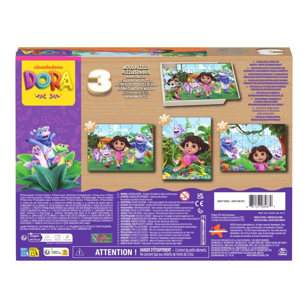Dora 3pack puzzle en bois dans une boîte en bois (3x24 pièces)