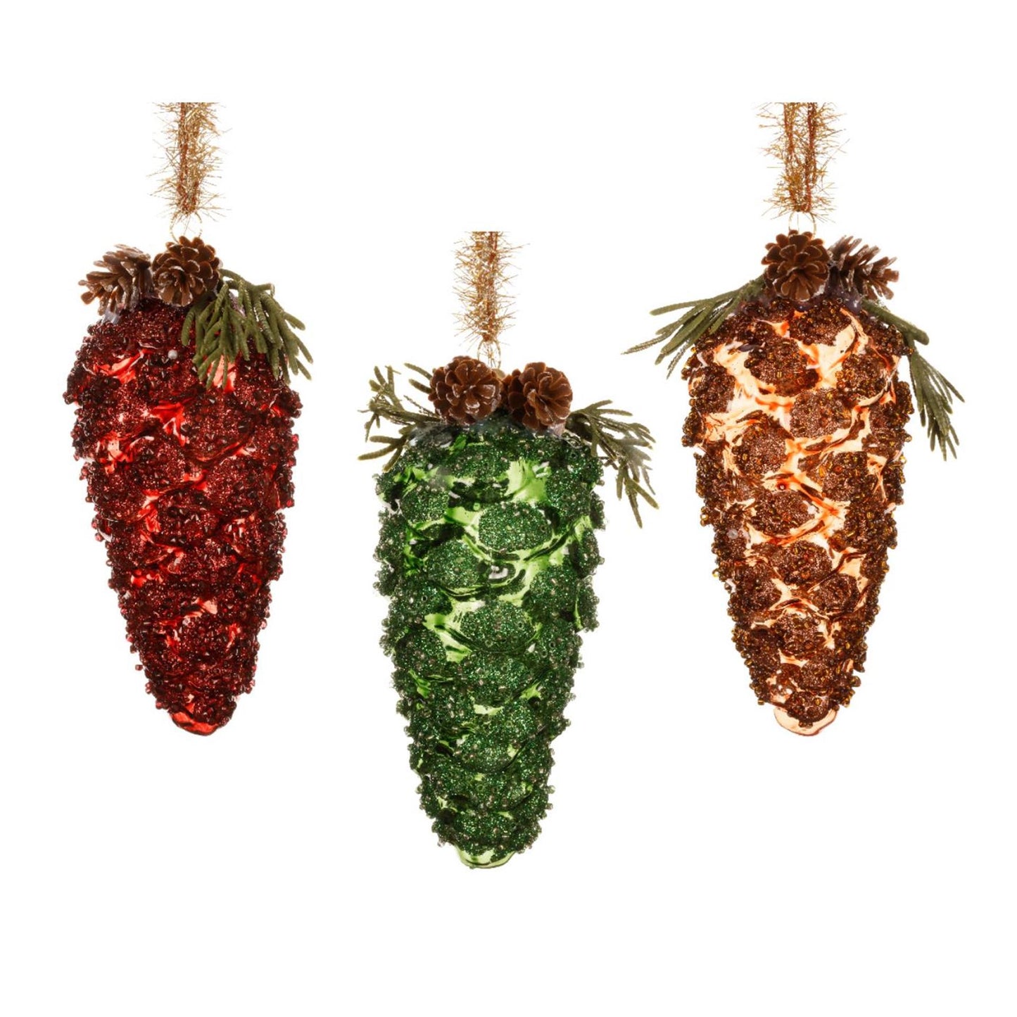 Decoris Suspension de Noël pomme de pin verre ø6xh12,5cm