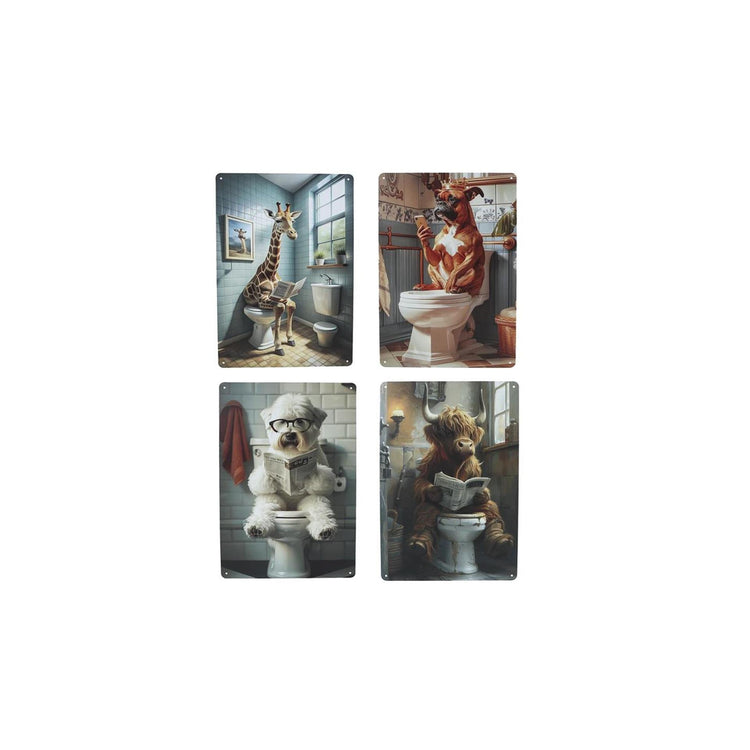 Plaque murale animaux toilette métal 20x30cm