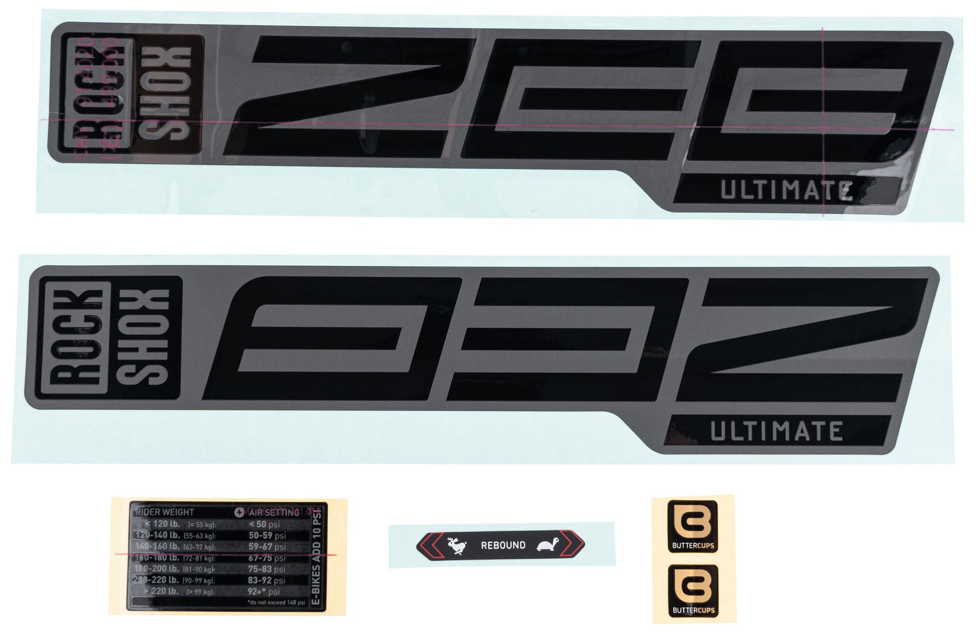Decal rockshox set rs noir 27 29 F. Black trempage r.